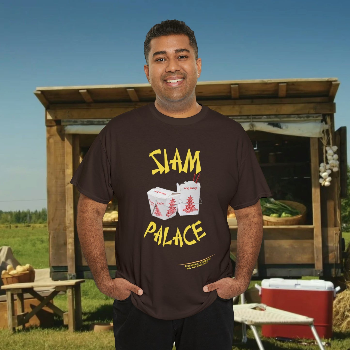 "DirkyThreadz Siam Palace T-Shirt - Bold Takeout Graphic Design in Black Cotton"