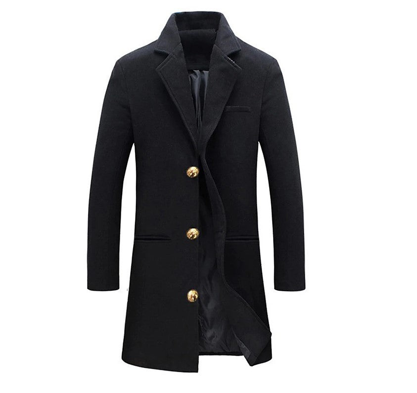 Winter Lapel Trench Coat Fashion Pocket Single Breasted Jacket Outerwear Casual Solid Color Men's Clothing
