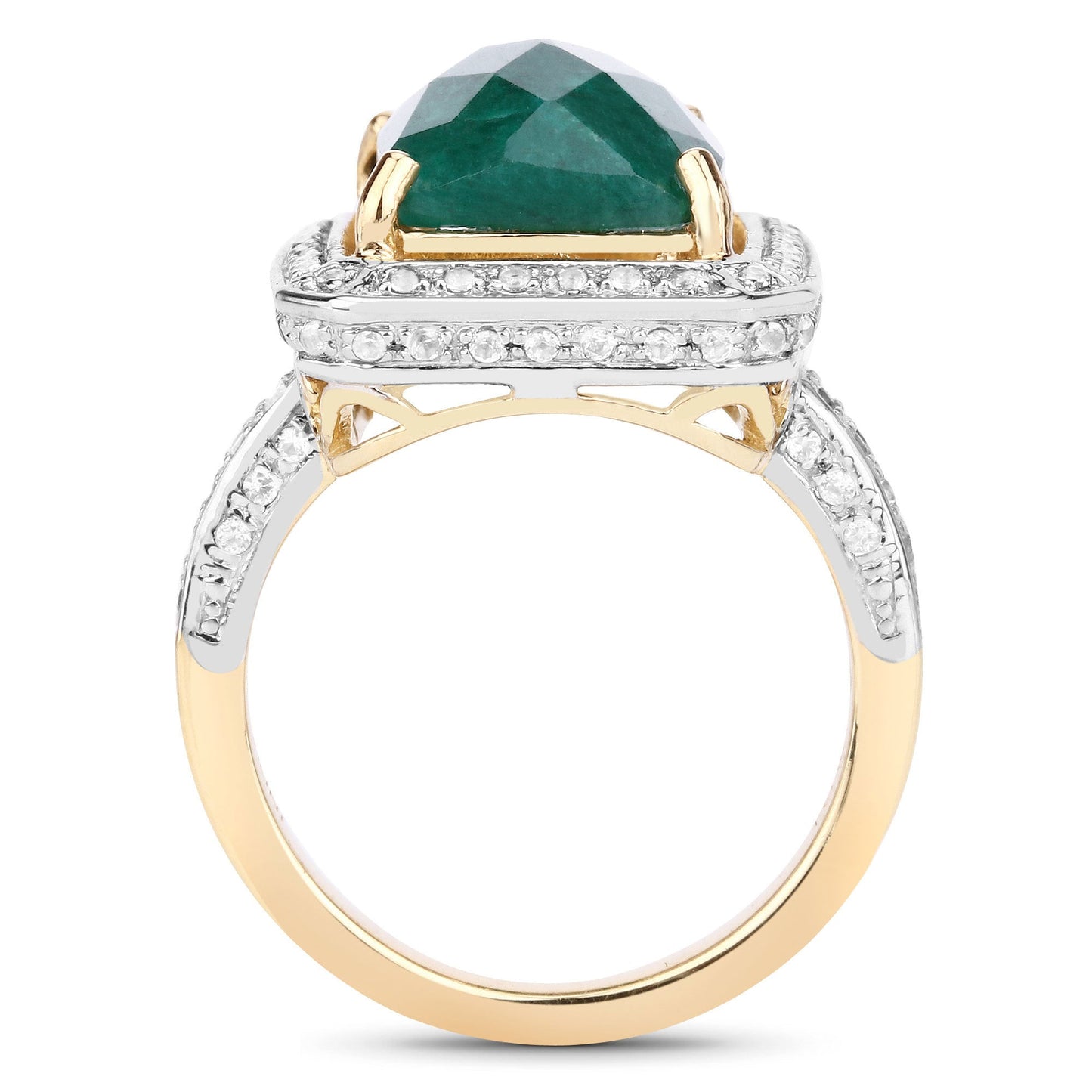 5.18 Carat Dyed Emerald and White Topaz .925 Sterling Silver Ring