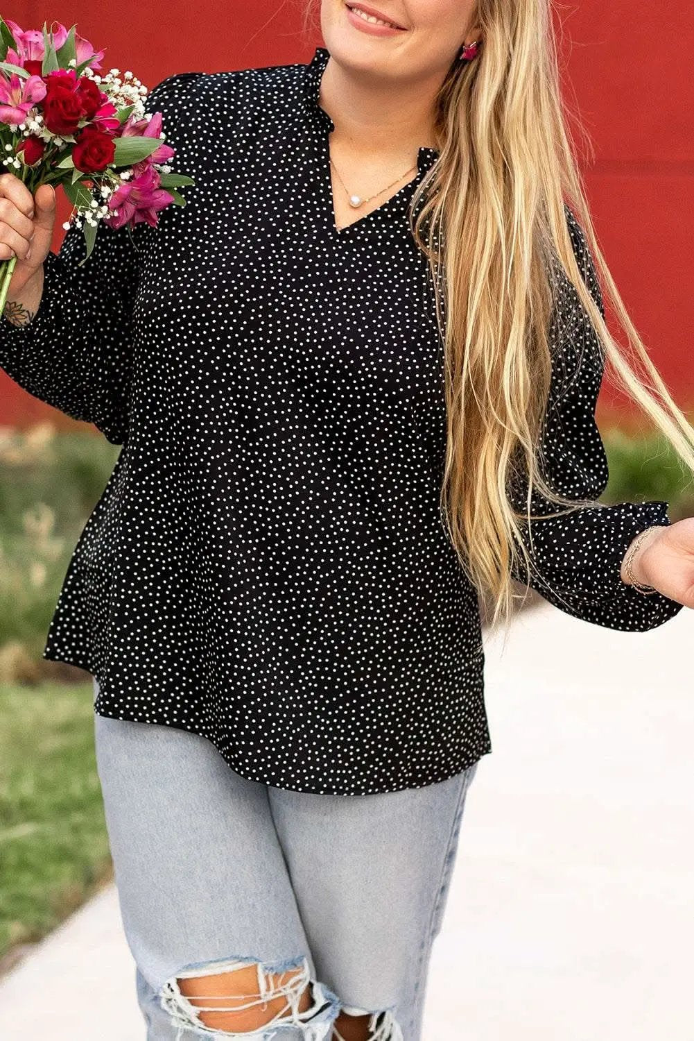 Pants Love Salve Black Leopard Print Women's Blouse V-Neck Stylish Plus Size Top