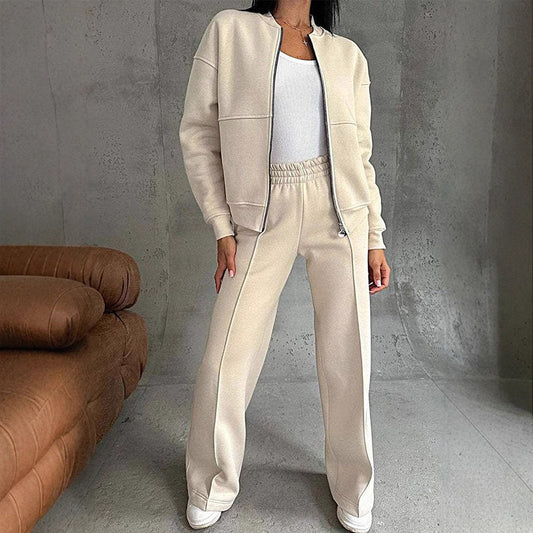 Conjunto de sudadera de chándal de dos piezas para mujer con cremallera — Chaqueta y pantalón de chándal de pernera ancha