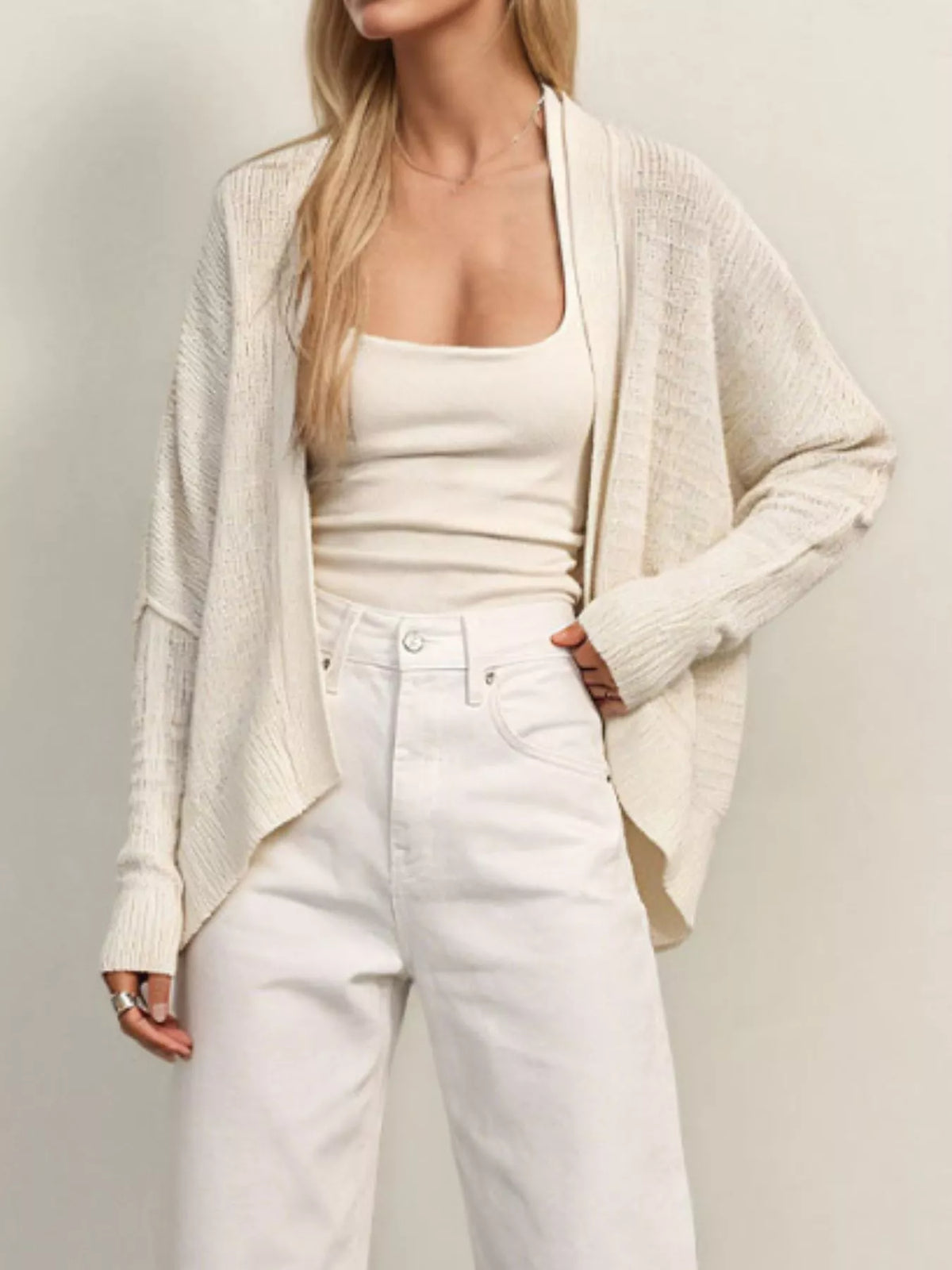 Open-Front Long Sleeve Knit Cardigan