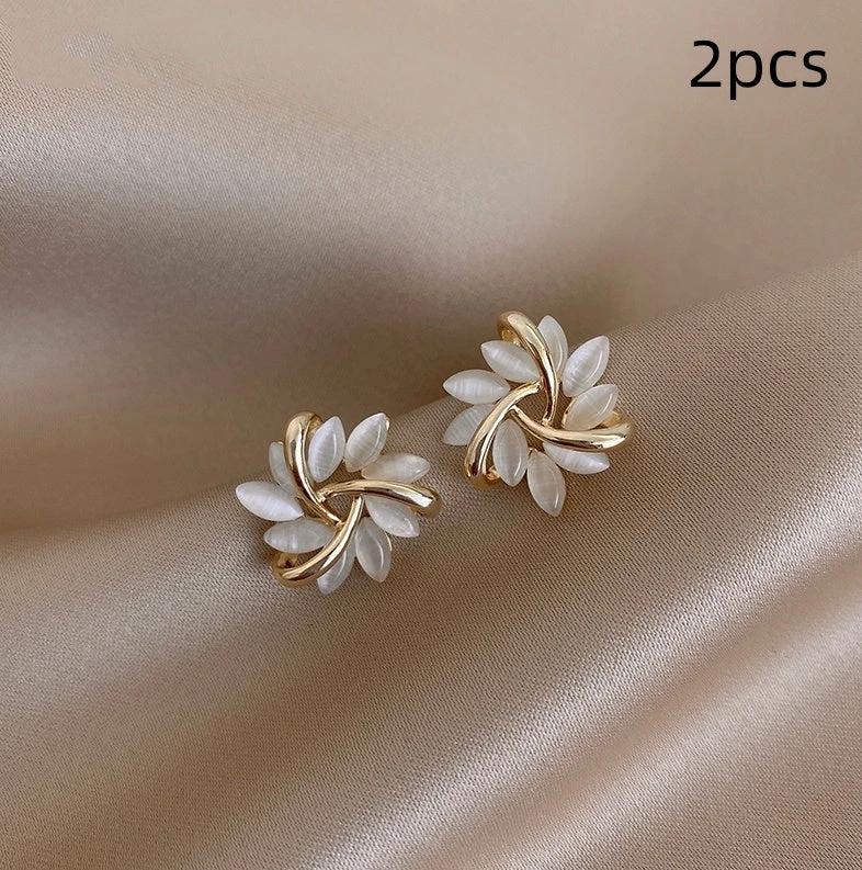 Cat's Eye Flower Earrings High Sense Opal Square Triangle Geometry Earrings