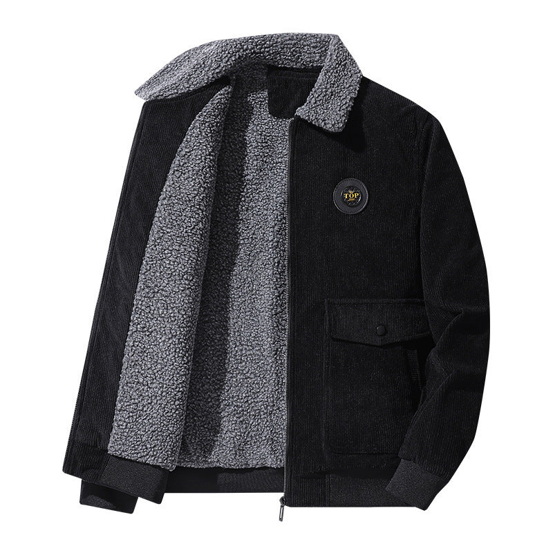 Men's Thickened Lamb Wool Cotton Corduroy Lapel Jacket