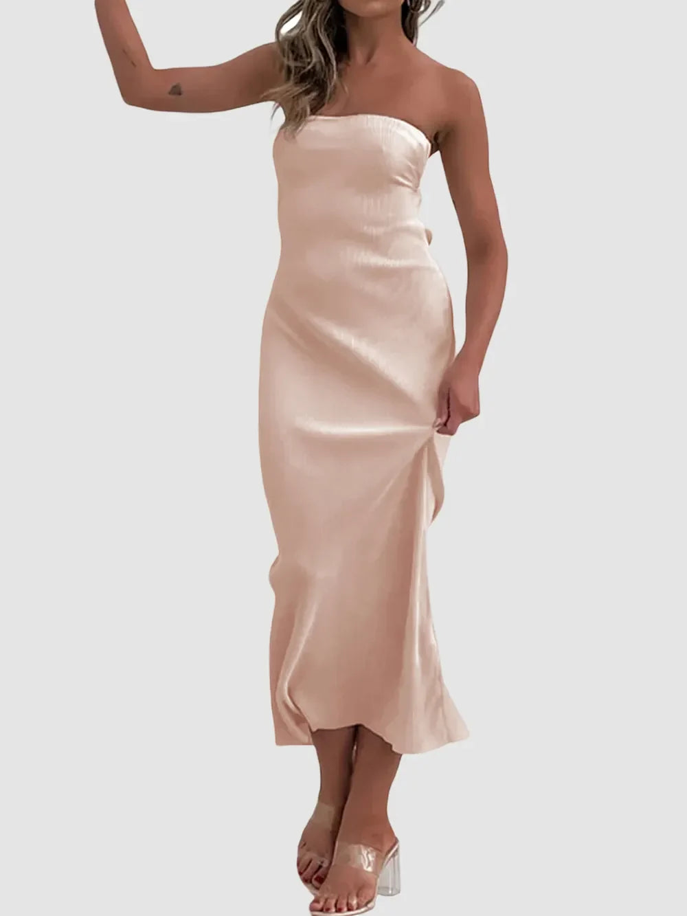 Lace-Up Back Tube Maxi Dress