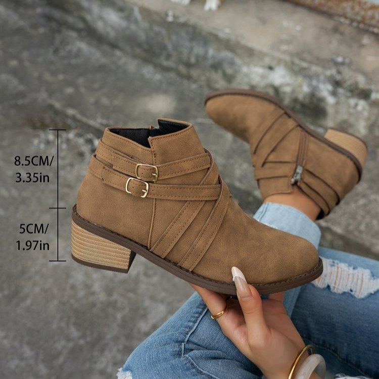 Botines de tacón alto retro para mujer – Botas chic de ante de un solo uso