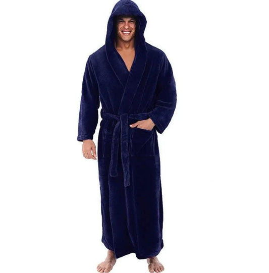 Men's Warm Plus Size Thick Hooded Bathrobe
