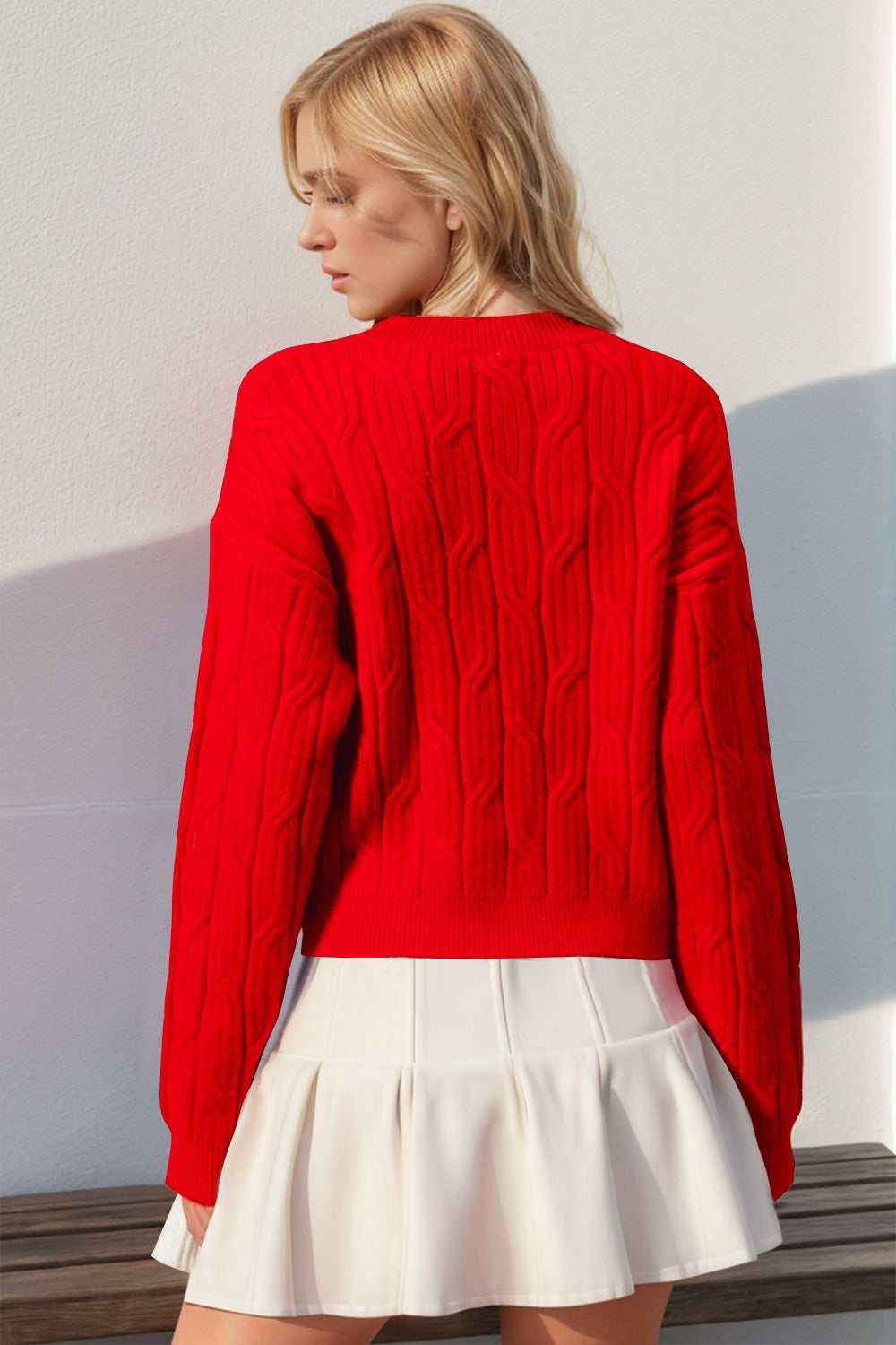 Suéter Double Take de cuello redondo de punto trenzado, talla completa