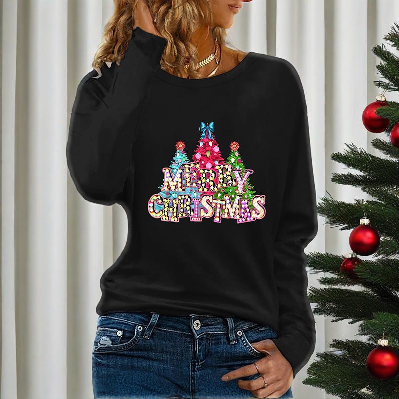 Camiseta de manga larga "Feliz Navidad" para mujer – Camiseta con gráfico de árbol de Navidad adorable