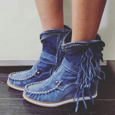 Women's Solid Color Tassel Ankle Boots