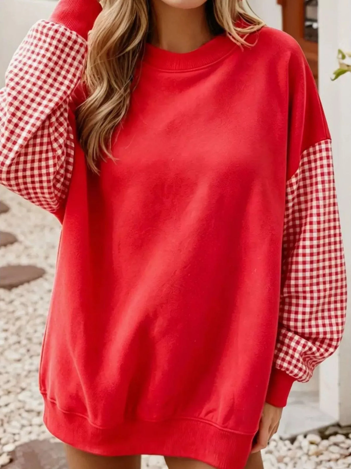 Contrast Gingham Long Sleeve Sweatshirt