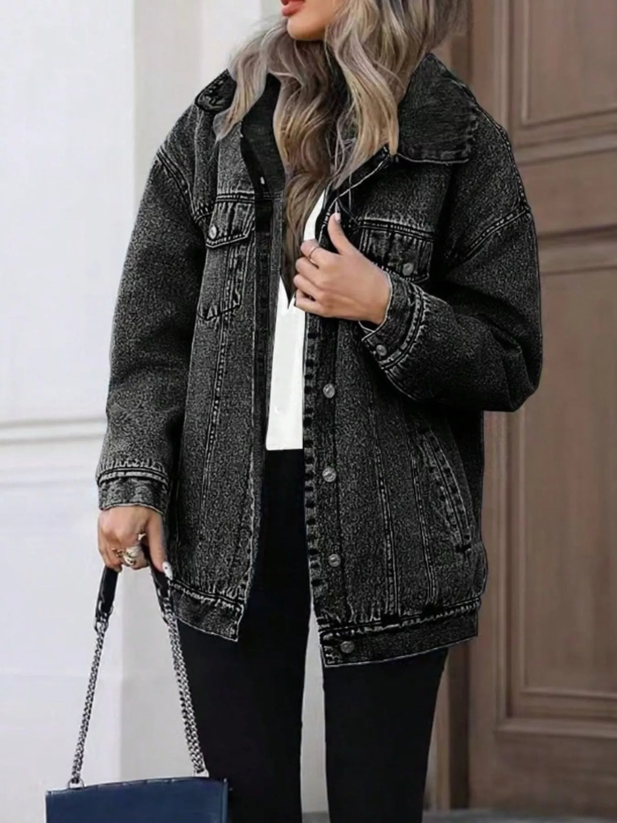 Washed Button Up Oversized Denim Jacket
