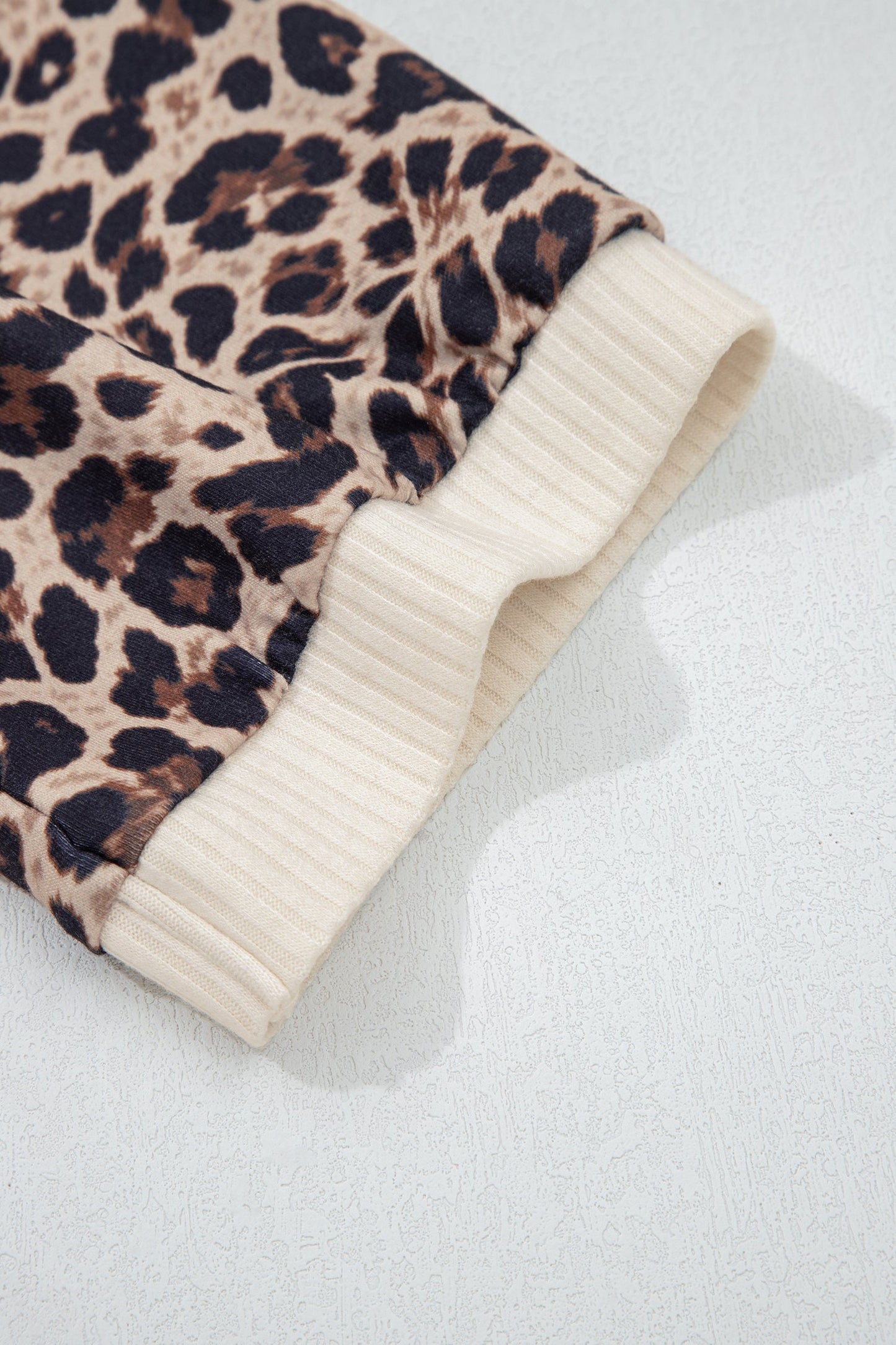 White Ribbed Texture Button Down Leopard Patchwork Short Sleeve Shirt