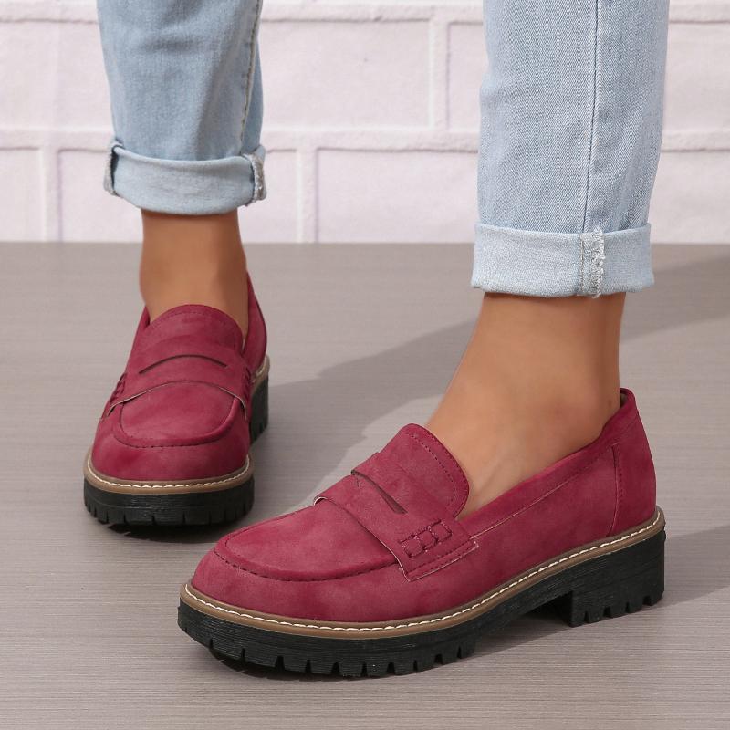 Mocasines de suela gruesa de color liso para mujer | Zapatos planos gruesos y modernos