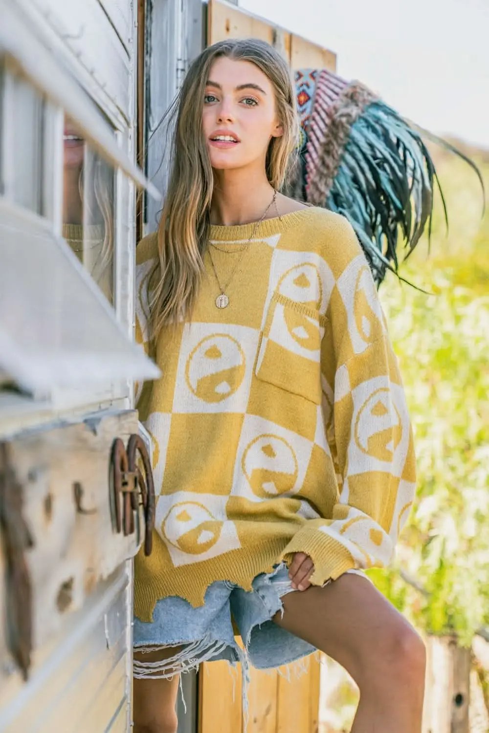 Sweaters Trendsi Yin Yang Pullover Women's Cozy Knit Top - Checkerboard, Soft