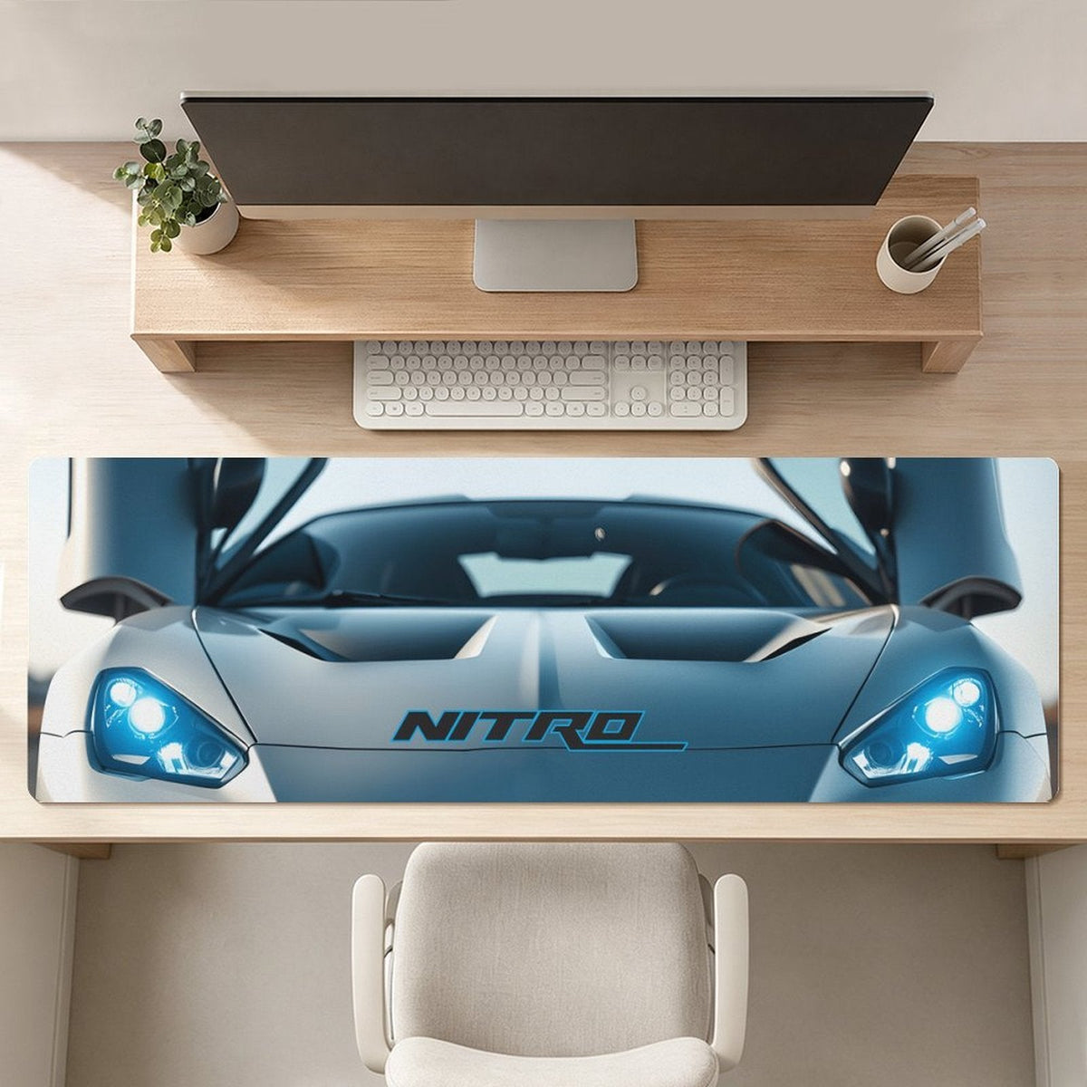 Nitro Sports Car Gaming Mousepad with Rounded Corners - 17.72" x 47.24"