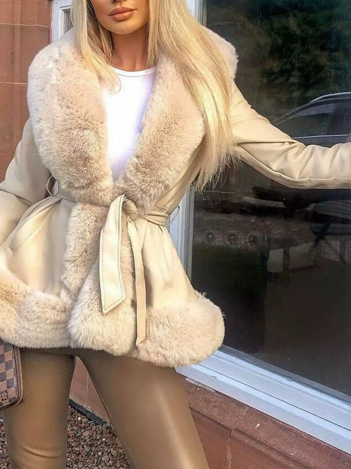 Faux Fur Trimmed Belted Outerwear