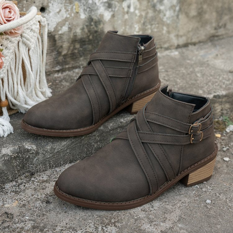 Botines de tacón alto retro para mujer – Botas chic de ante de un solo uso