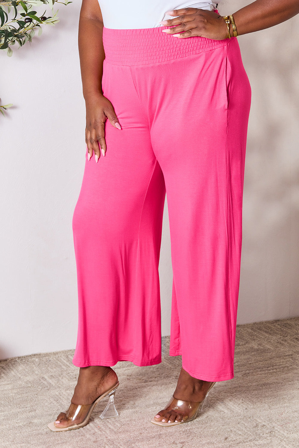 Pantalón ancho de talle alto fruncido de cuerpo entero Double Take