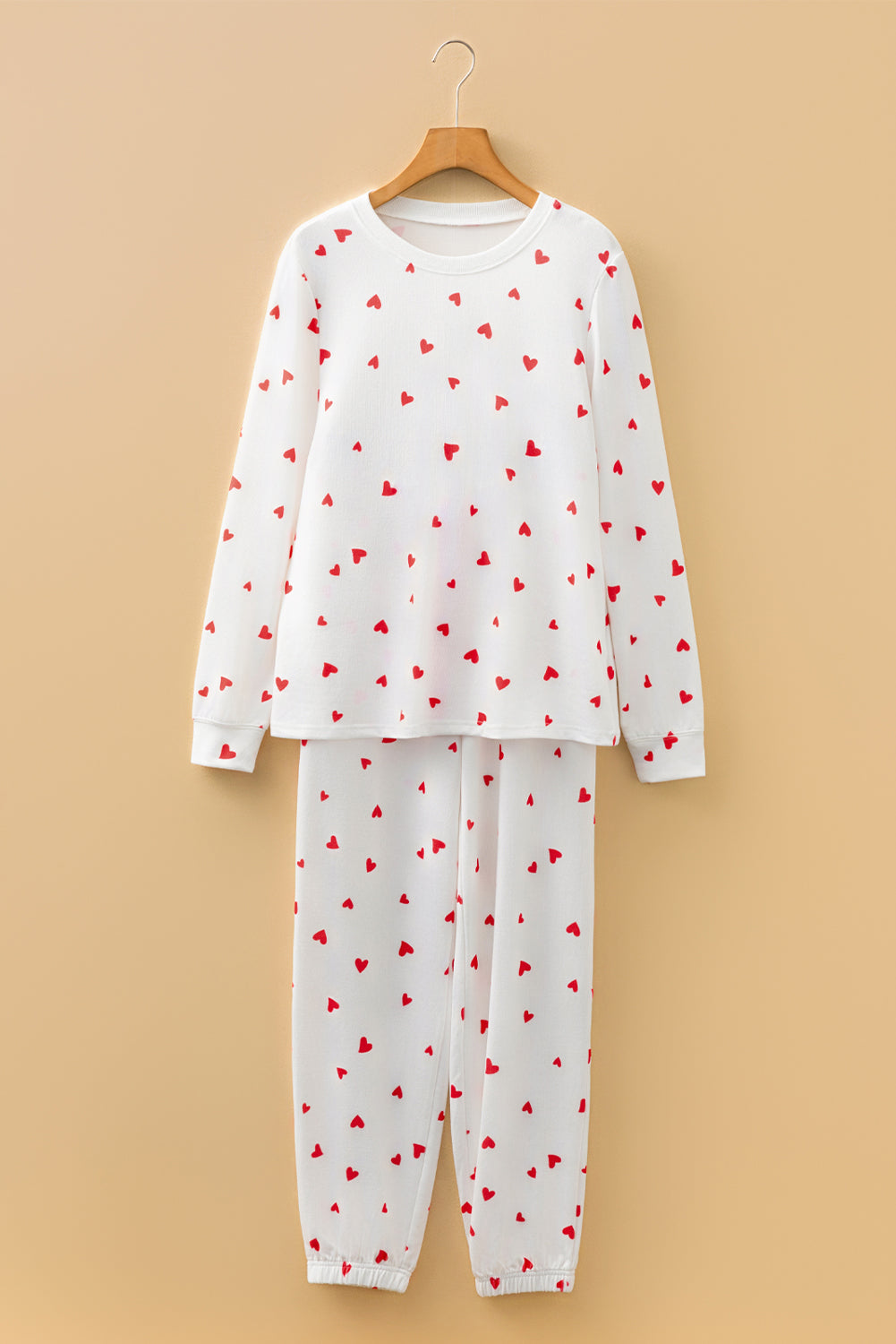 Conjunto de pantalón de salón con cordón y top de manga larga con estampado de pequeños corazones rojo fuego