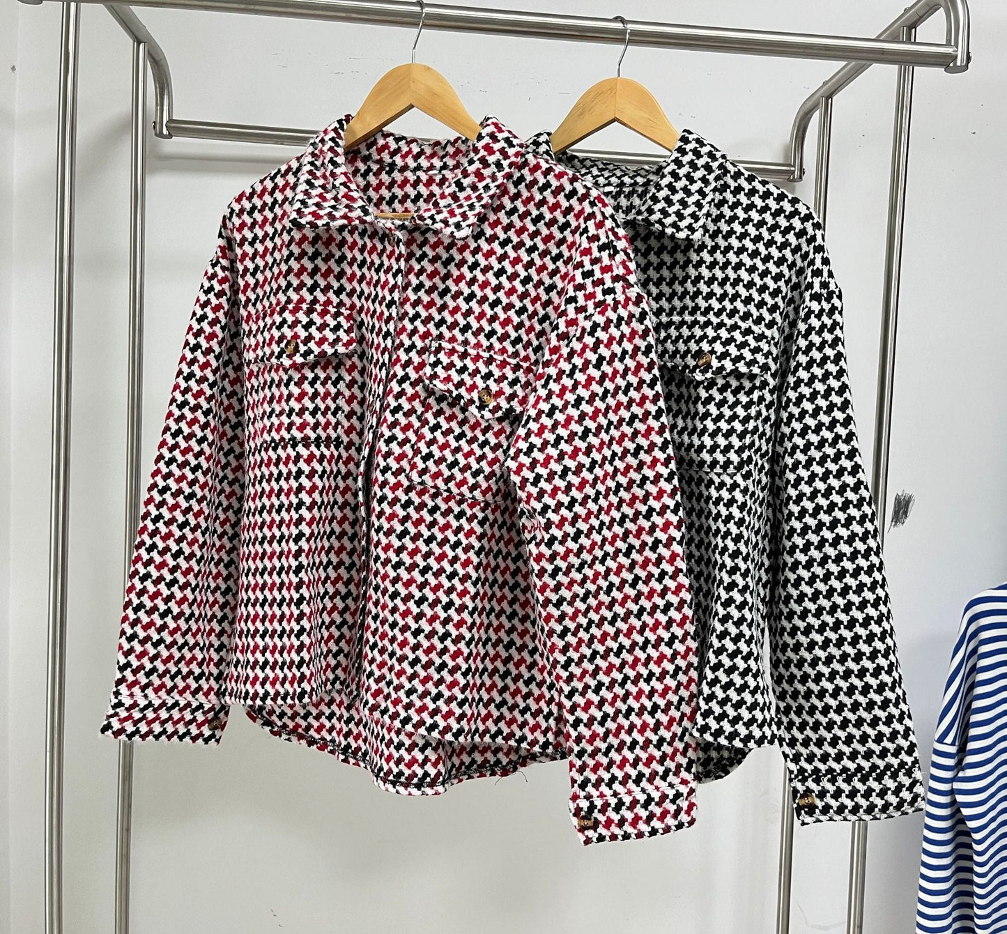 Gabardina de tweed con solapa de pata de gallo, abrigo casual de manga larga suelto con bolsillos, prendas de abrigo para mujer. Ver tabla de tallas en "más detalles".