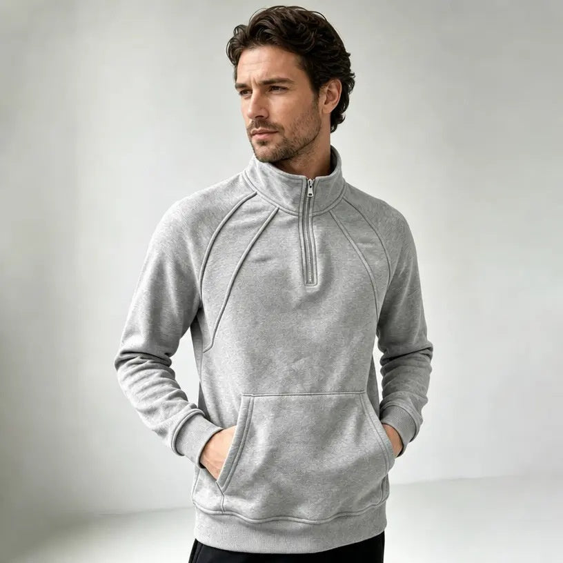 New Men's Fleece Zip Sweatshirt, Loose Stand Collar Sports Casual Outerwear