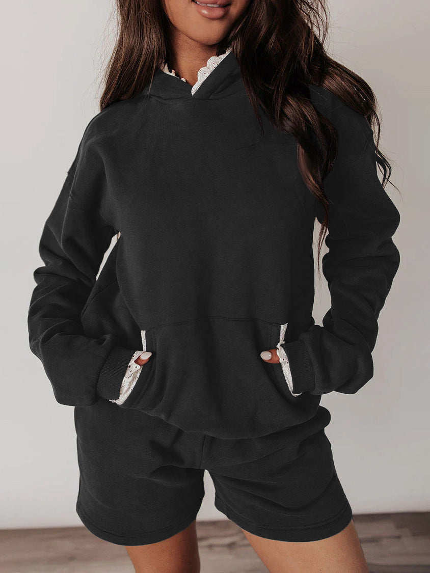 Women's Hoodie And High-waisted Shorts Casual Two-piece Set See size chart under “more details”