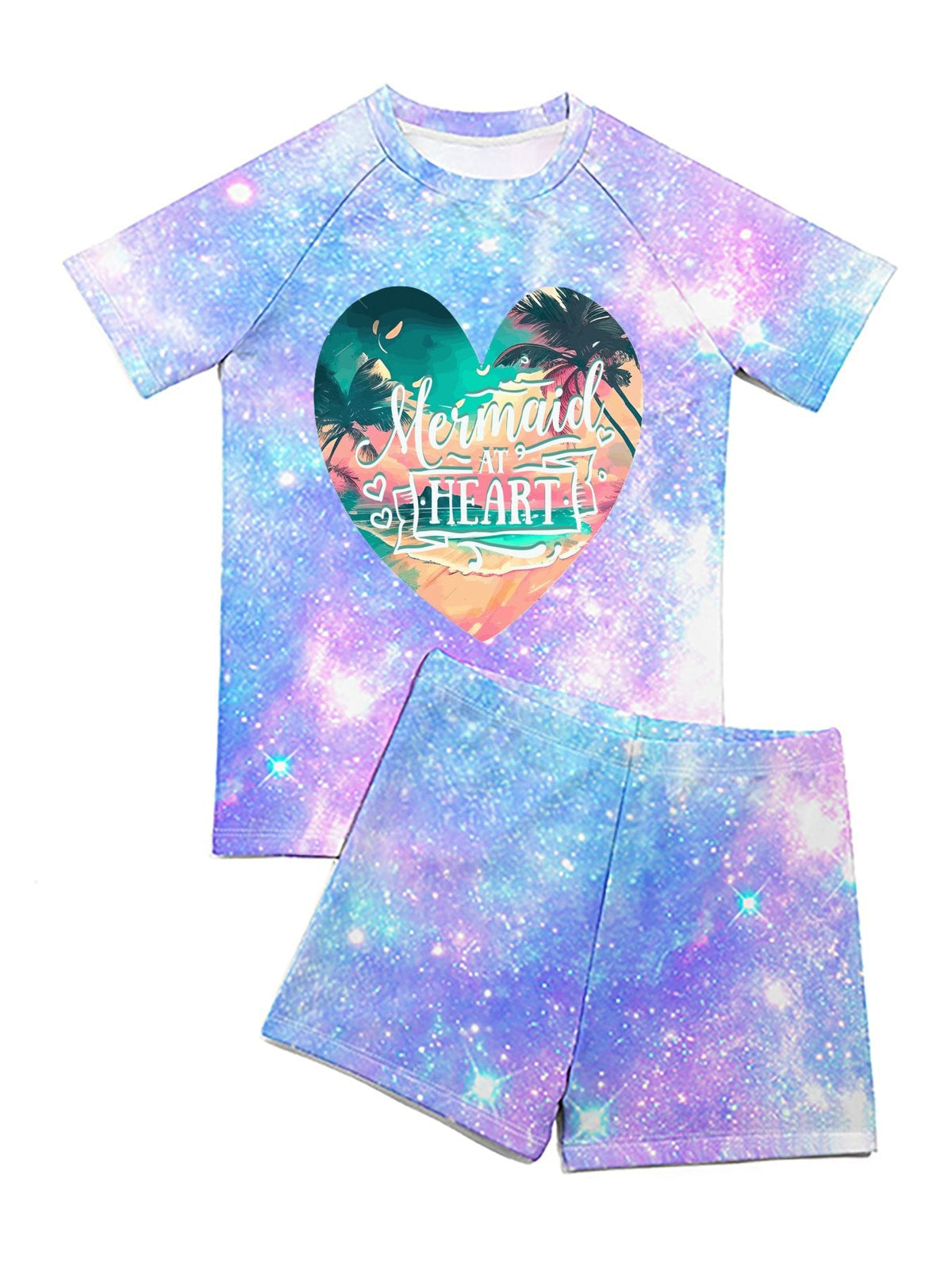 Mermaid at Heart Short Sleeved 2-piece Swimwear for Children (Front Printing)