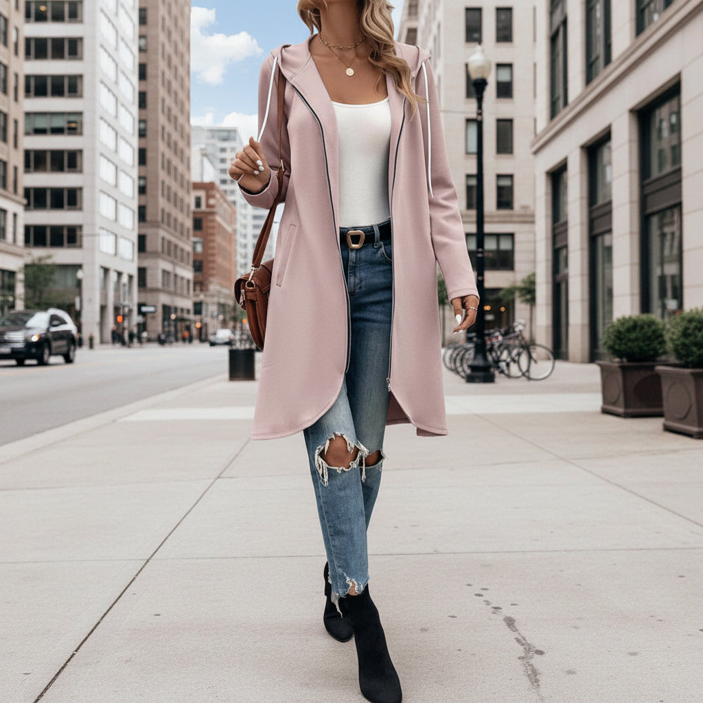 Sudadera de terciopelo con capucha y cremallera para mujer | Ropa urbana cómoda