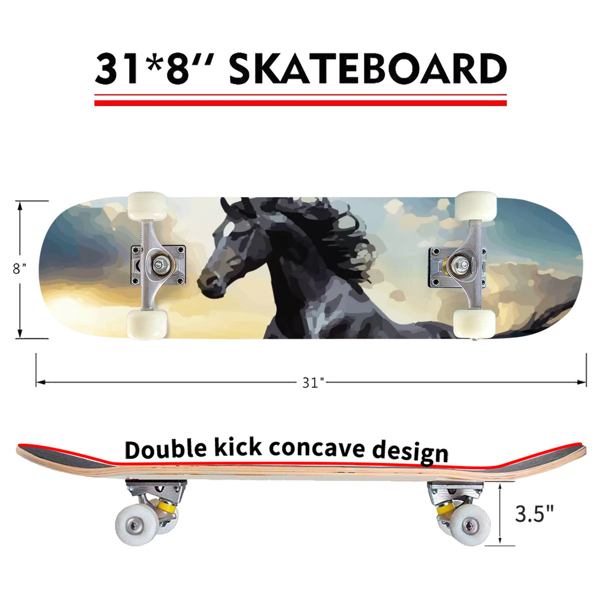 Wild Black Horse Complete Skateboard (Made in USA)