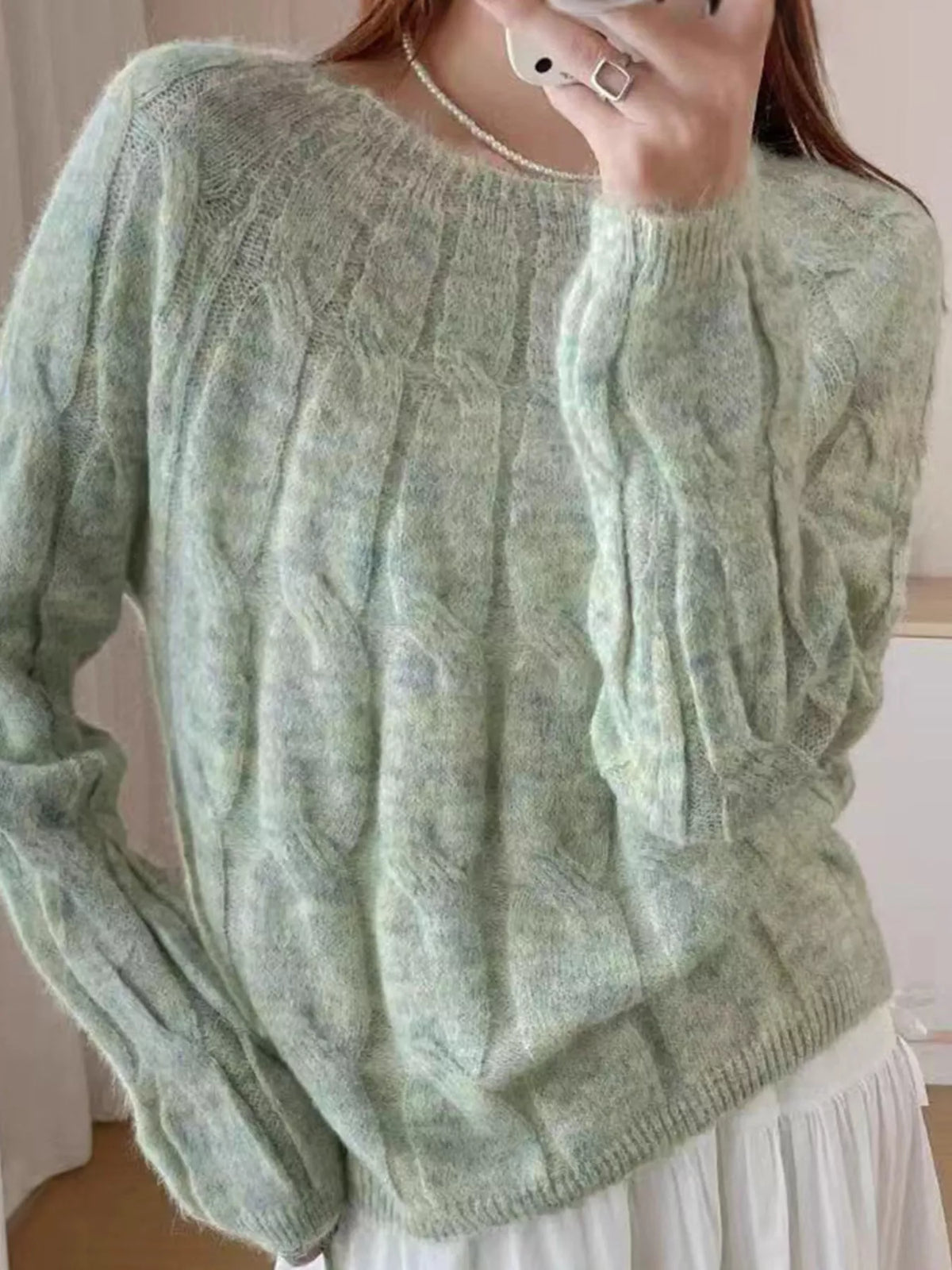 Cable-Knit Round Neck Sweater
