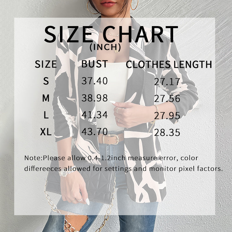 Chaqueta de trabajo para mujer con estampado abstracto, botones y manga larga