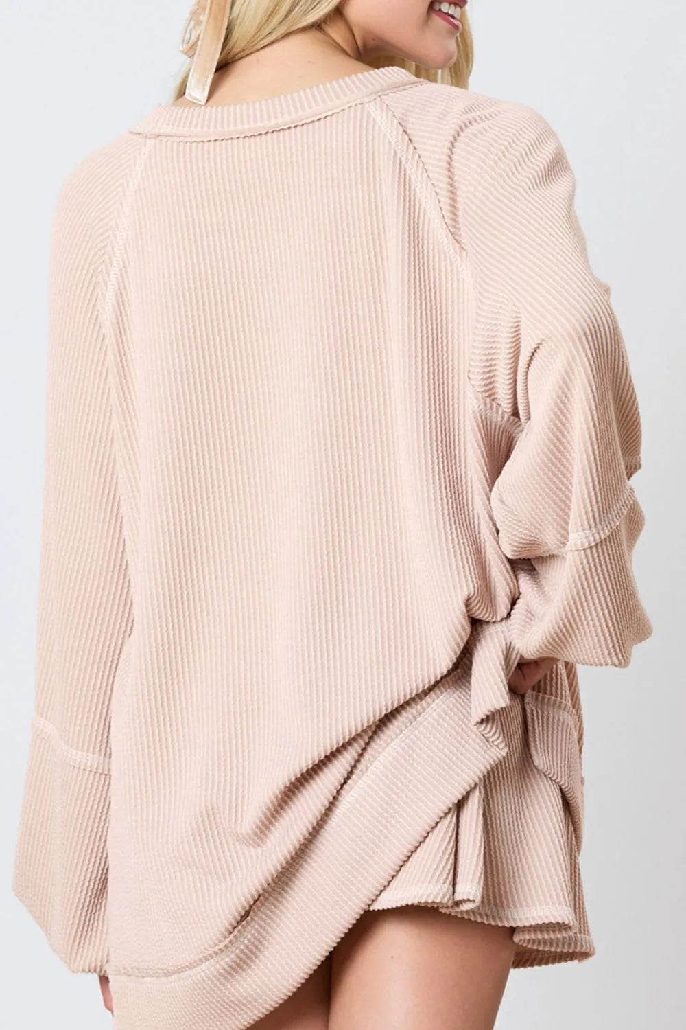 Texture Round Neck Long Sleeve Top and Skirt Set See size chart under “more details”
