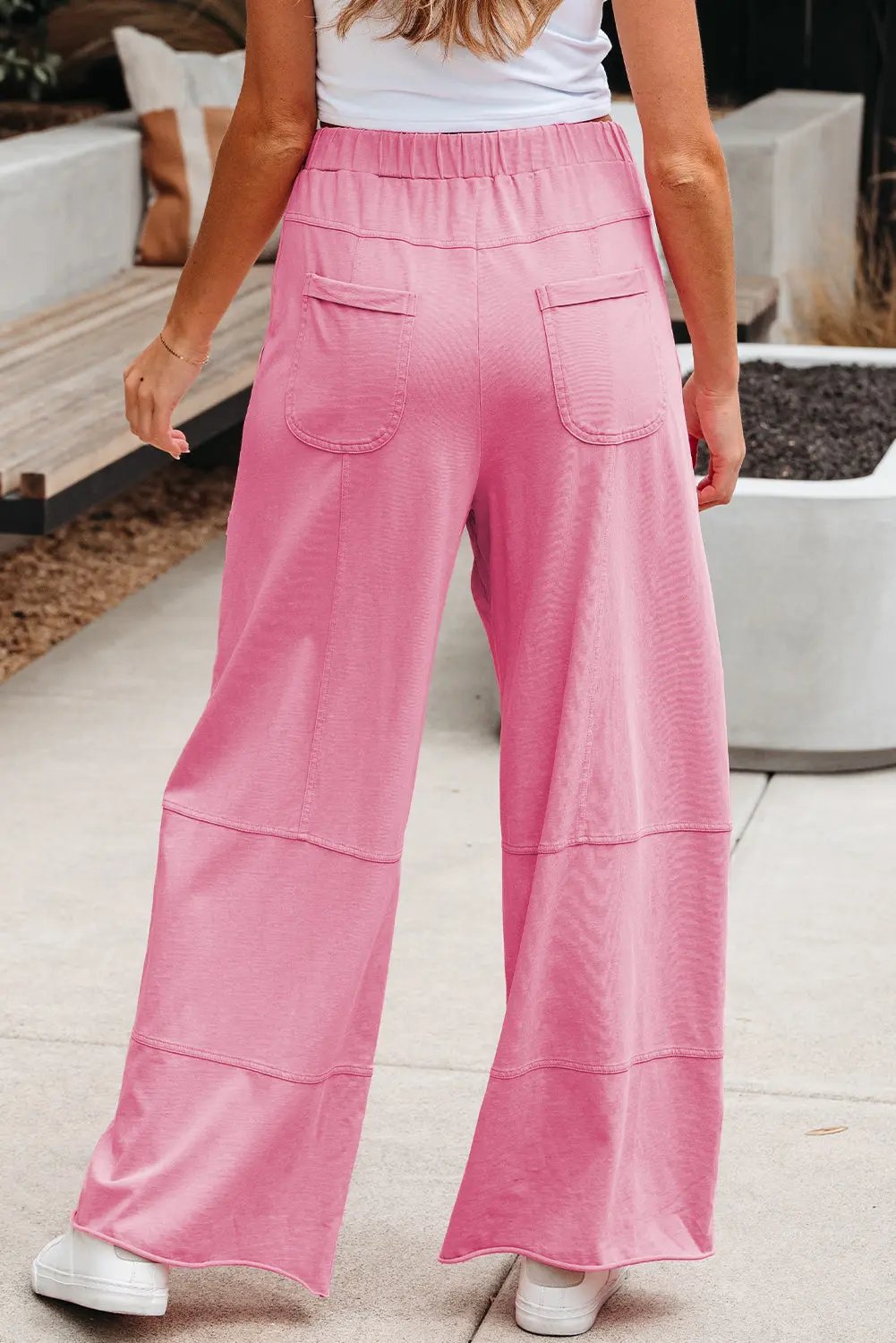 Love Salve Mineral Wash Pink Cargo Pants Women's Casual Wide Leg + Drawstring