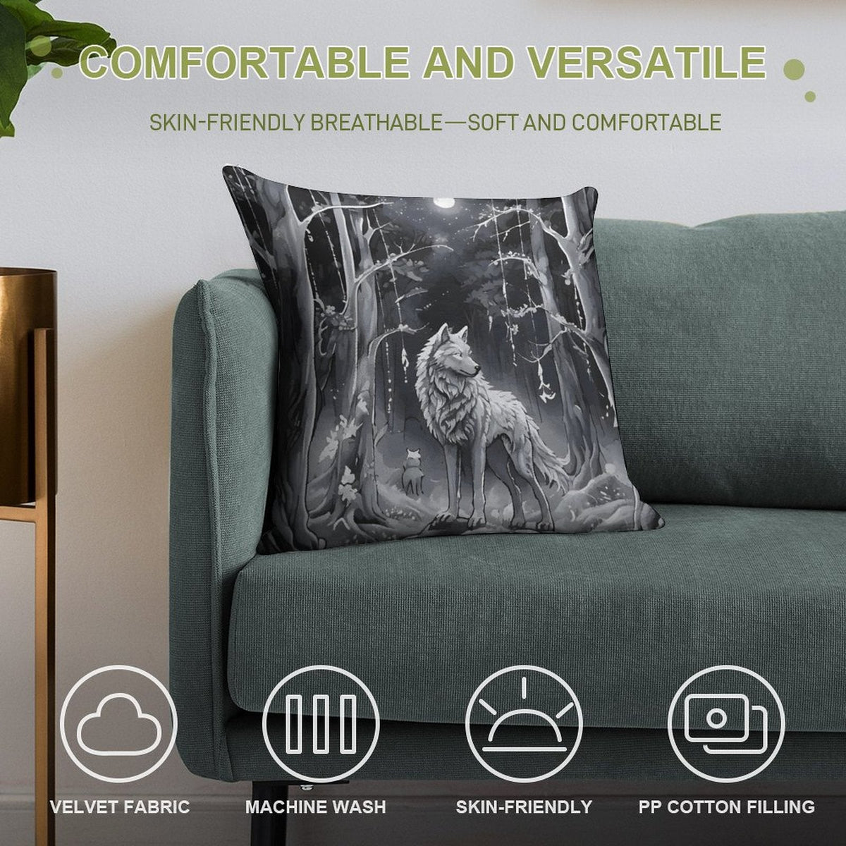 Ethereal Wolf in the Moonlight 2-Piece Ultra-Soft Pillowcase Set- 18" × 18"