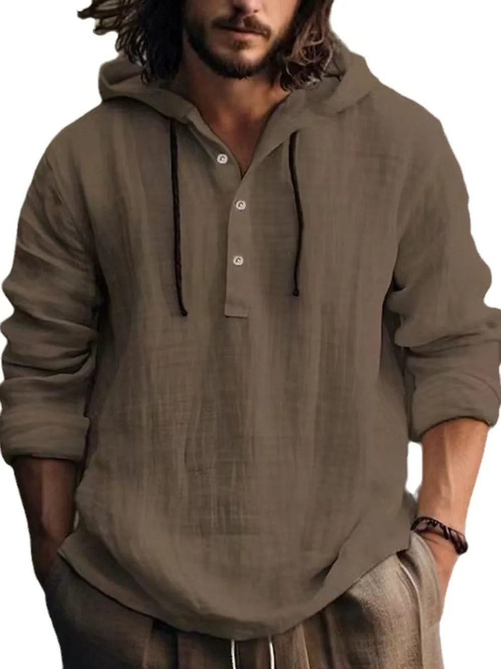 Sudadera con Capucha de Manga Larga, Media Cremallera, Talla Completa para Hombre
