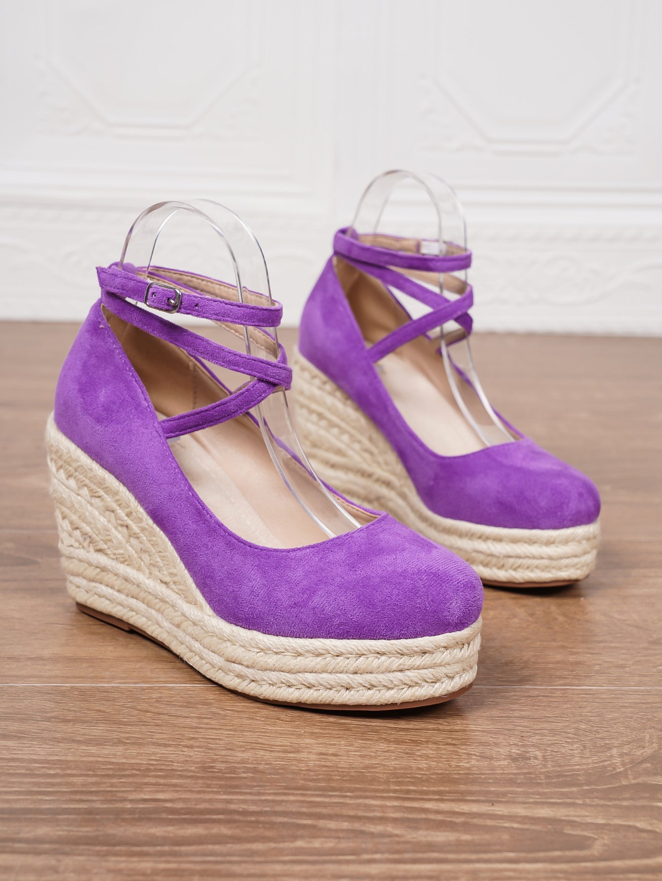 Women's Ankle Strap Woven Wedge Platform Shoes