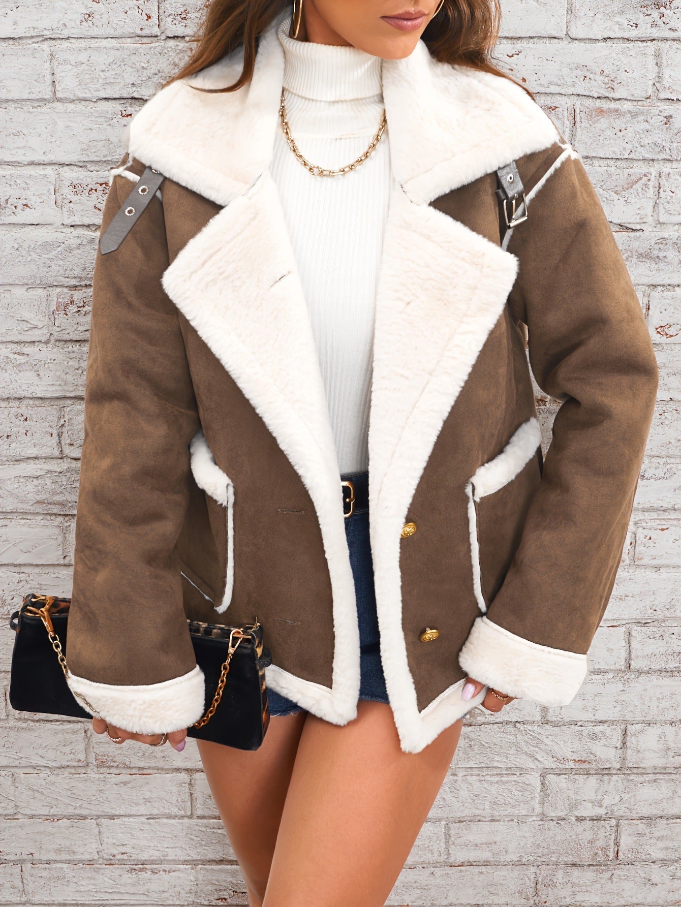 Fashion Polo Collar Plush Jacket Winter Warm Casual Jacket See size chart under “more details”