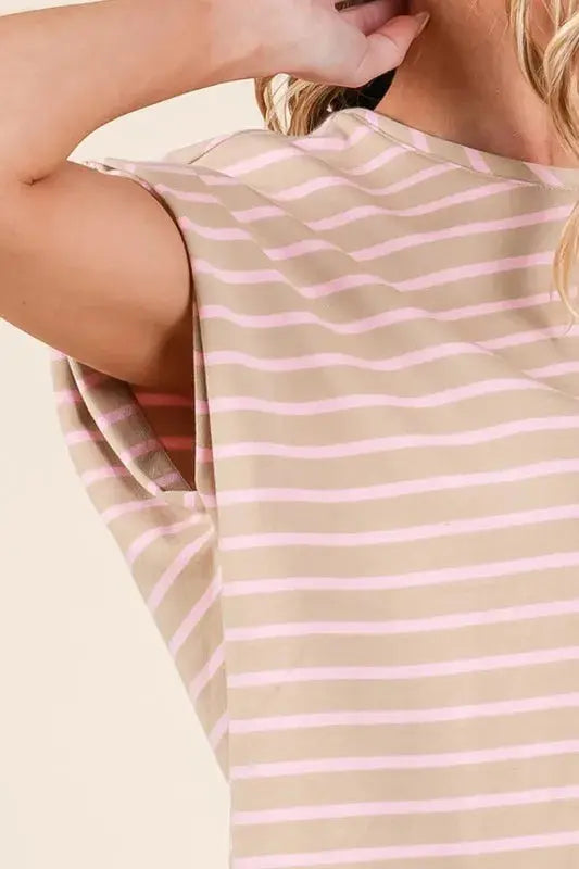 Muscle Tee - Lime Chili Striped - Women's Casual Top