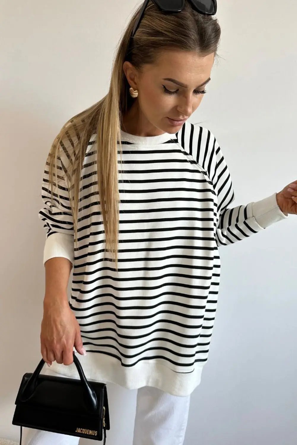Pants Love Salve Black Stripe Raglan Women's Casual Sweatshirt: Daily Wear + Loose Fit