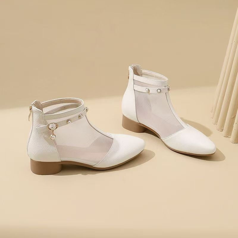 Women's Mesh Ankle Boots with Pearl Strap Detail