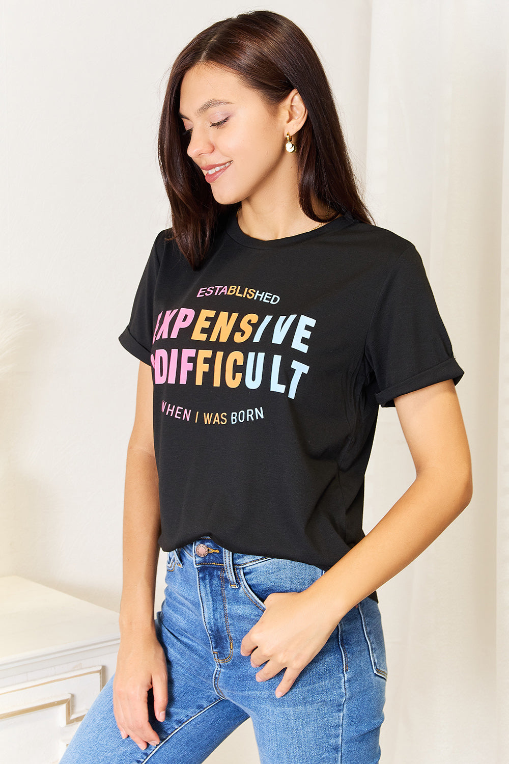 “Expensive & Difficult” Graphic Cuffed Sleeve T-Shirt