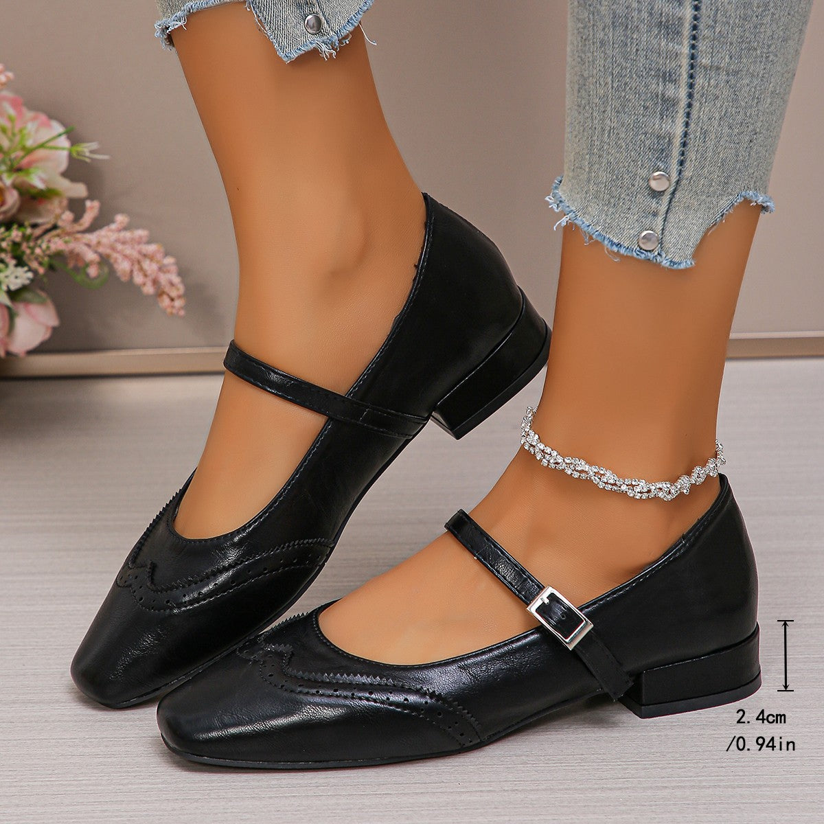 Women's Casual Mary Jane Flats with Buckle Strap