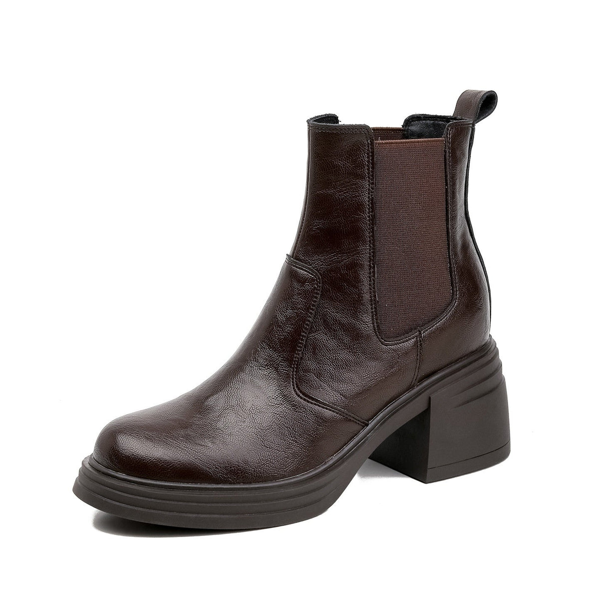 Retro Chunky-sole High-heeled Ankle Boots For Petite Women