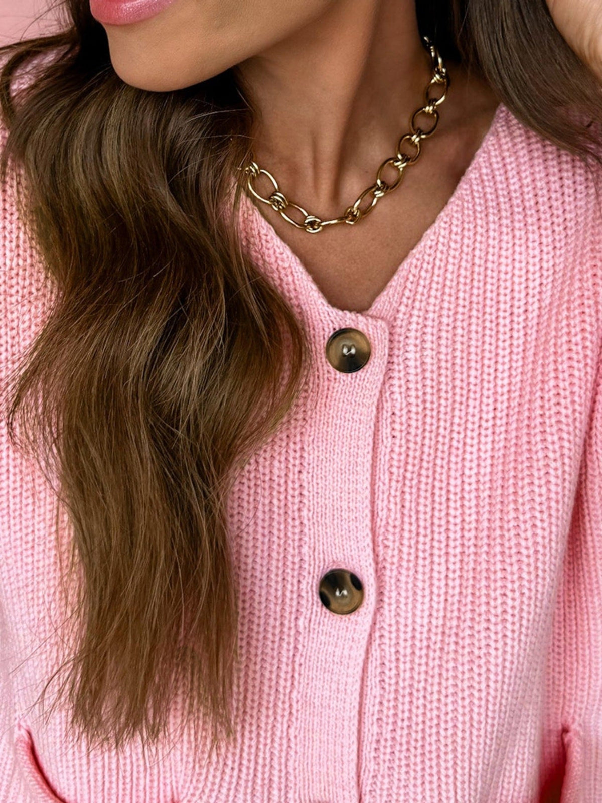 Solid Color Knit V Neck Button Front Sweater Vest