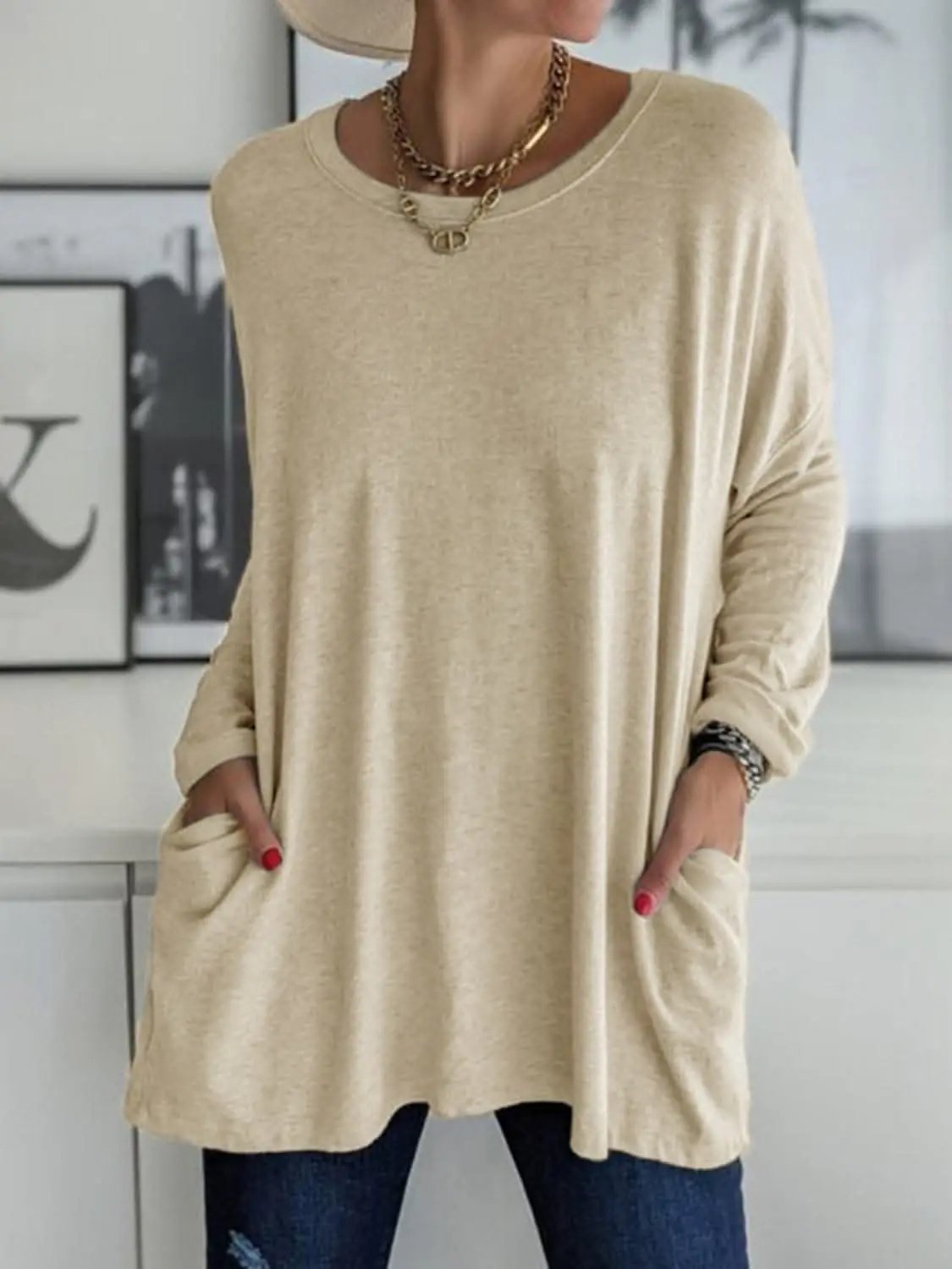 T-Shirts Trendsi Pocketed long sleeve tee - chic style