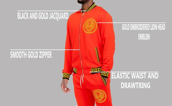 Conjunto de chándal para hombre negro con ribete dorado