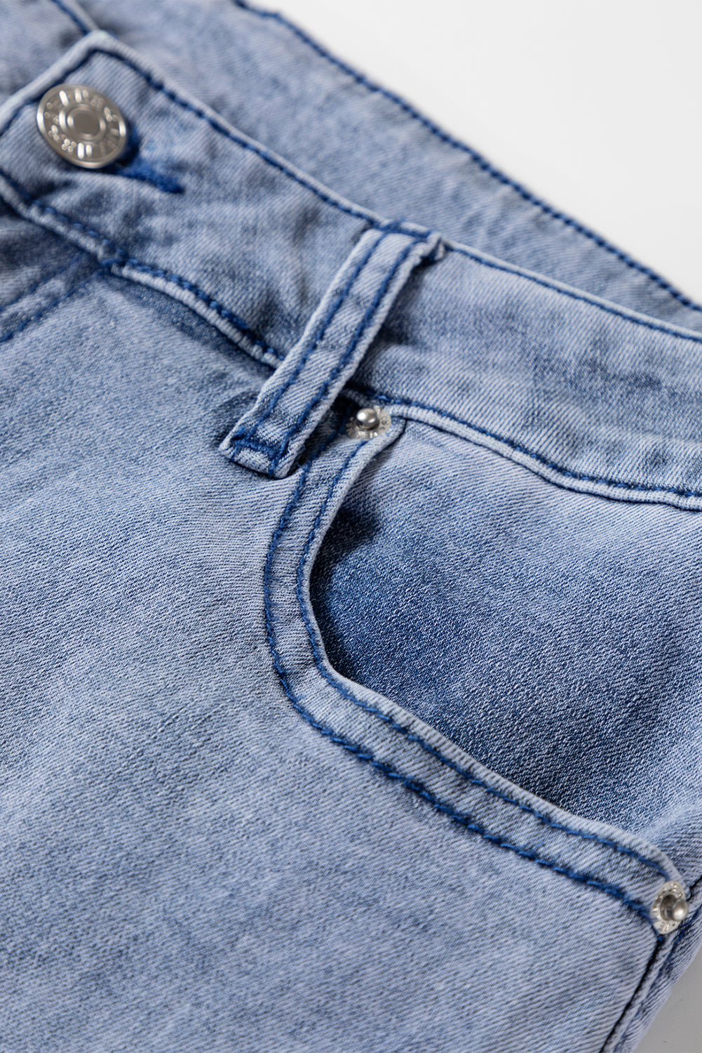 Dirty blue Button Zip High Waist Flared Hem Jeans