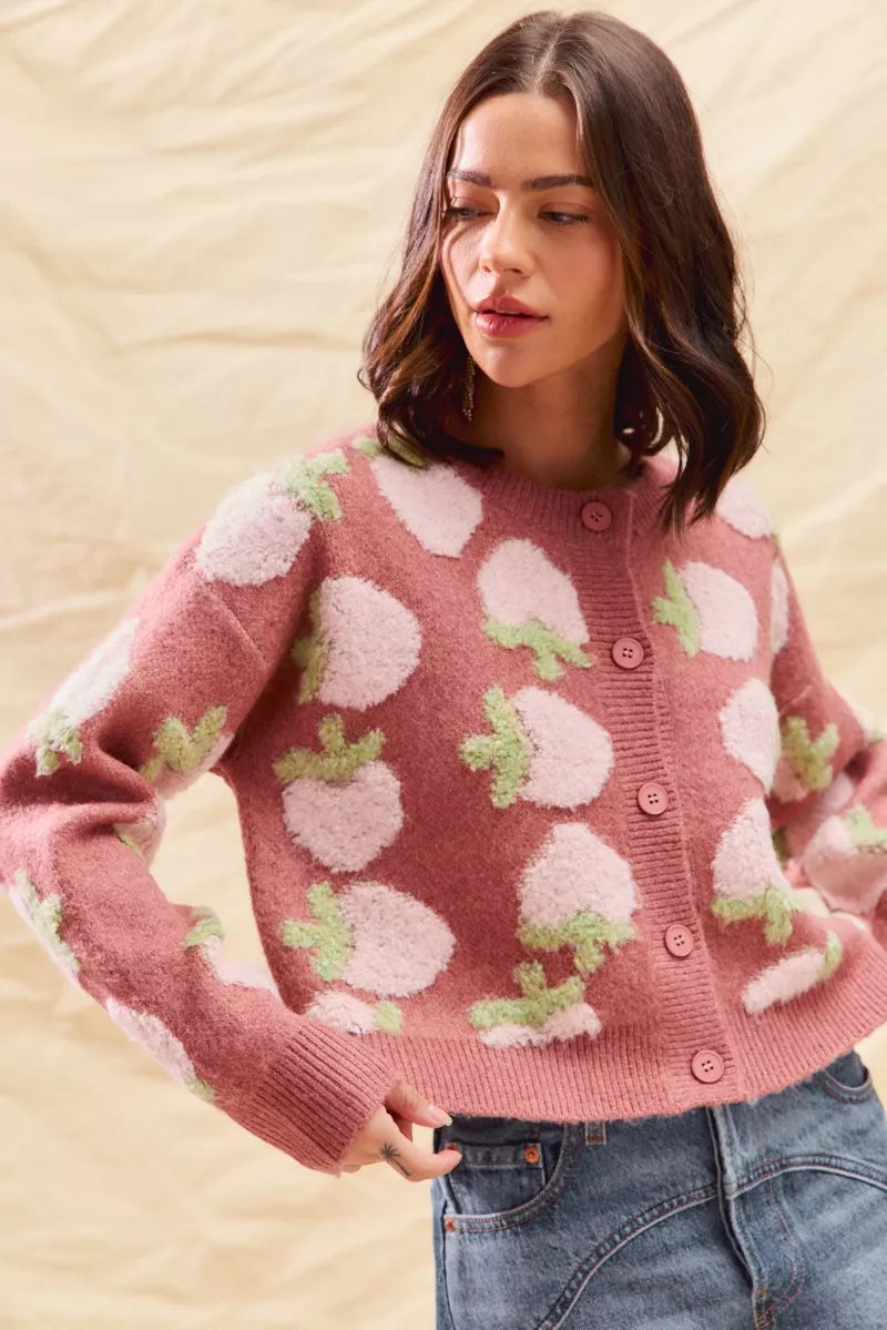 Cárdigan con botones y estampado de fresas de SO ME
