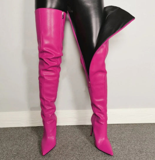 Pointed-Toe Stiletto High-Heel Over-the-Knee Boots